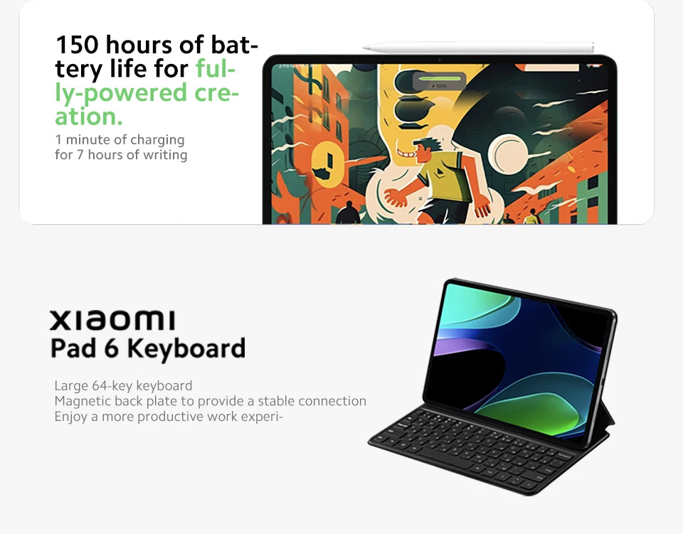 New Xiaomi Pad 6 Global Version 11-inch 144Hz WQHD+ 128GB / 256GB ROM Snapdragon 870 Tablet 8840 mAh 33W Charging