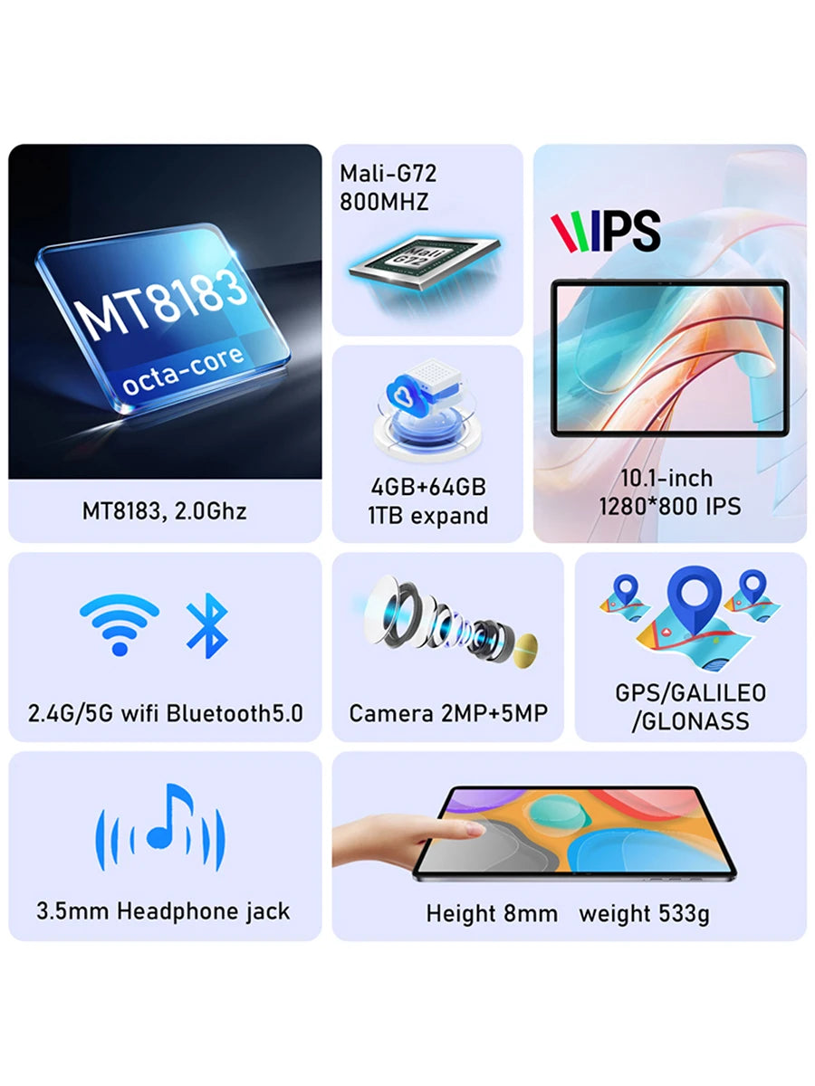 N-ONE NPad S 2023 10.1inch Tablet Pad 1280X800 HD 4GB 64GB Android 12 MTK8183 8-Cores 6600mAh Dual WIFI BT5.0 Tablettes