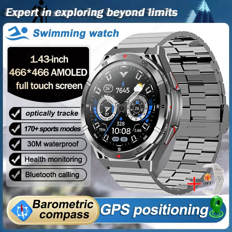 Swim Smartwatch Outdoor GPS Watch Sports Fitness Tracker Health Military Waterproof Watch BT5.3 Call Smart Watch for Android iOS