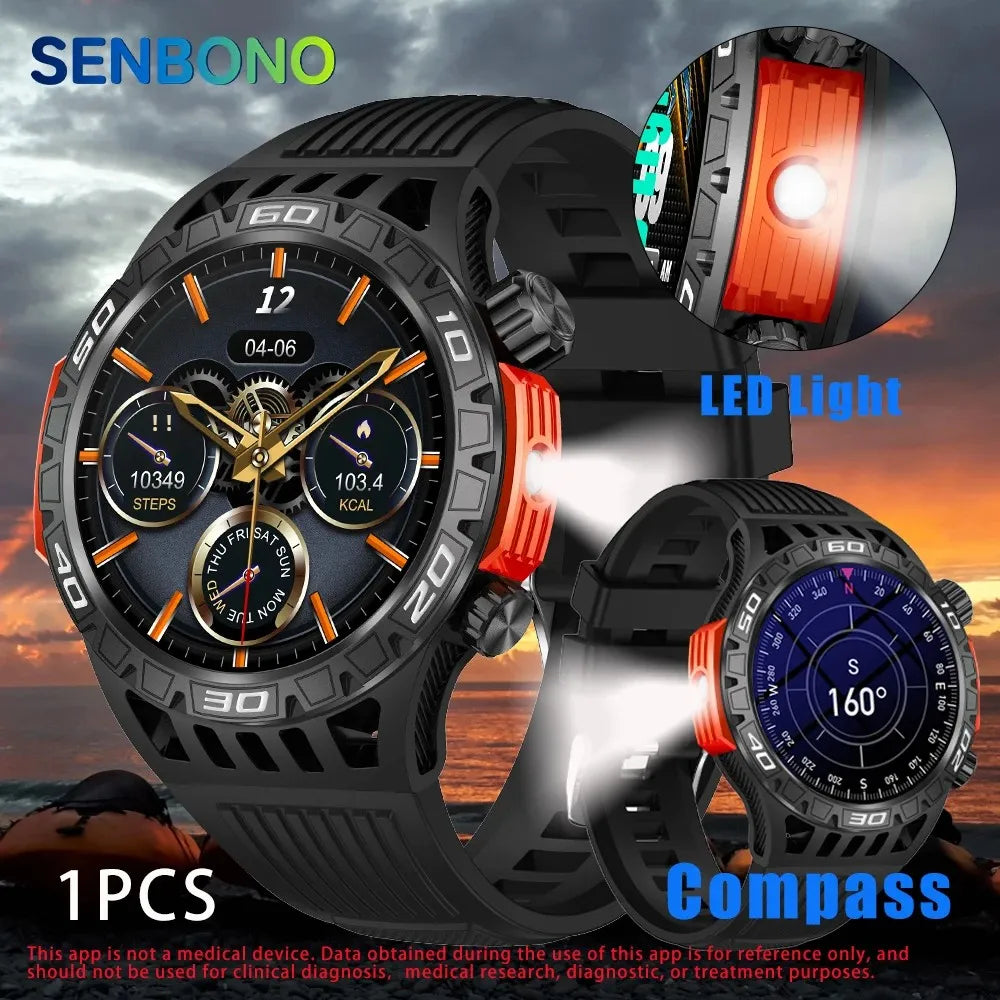 SENBONO Smart Watch Men With Lighting Compass Sport Fitness Tracker IP68 Waterproof Bluetooth Call Smartwatch For Android IOS