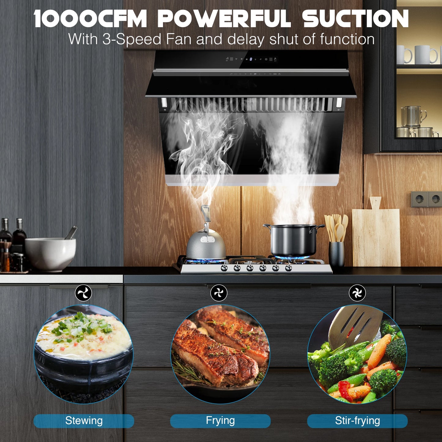 Tieasy 900 CFM 30 inch Wall Mount or Under Cabinet Heating Auto-Cleaning Range Hood USCX08T75