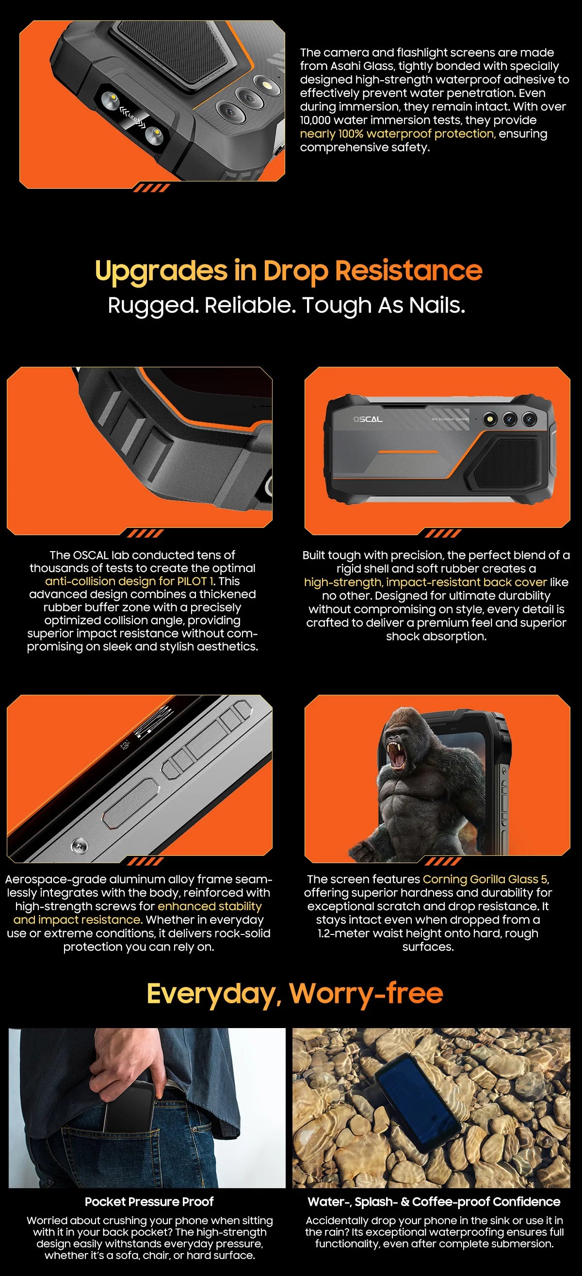 Blackview OSCAL PILOT 1 Rugged Phone, 6GB+ 256GB ,Helio G81 Smartphone Android14, 6.67'' Display Mobile Phone, 15000mAh, NFC