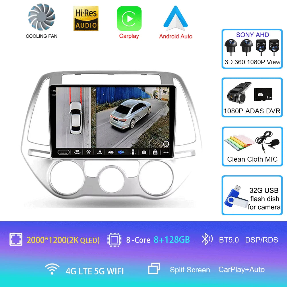 Car Radio For Hyundai i20 PB 2012 - 2014 Multimedia Video Player Wireless Carplay And Wireless Android Auto Portable Universal T