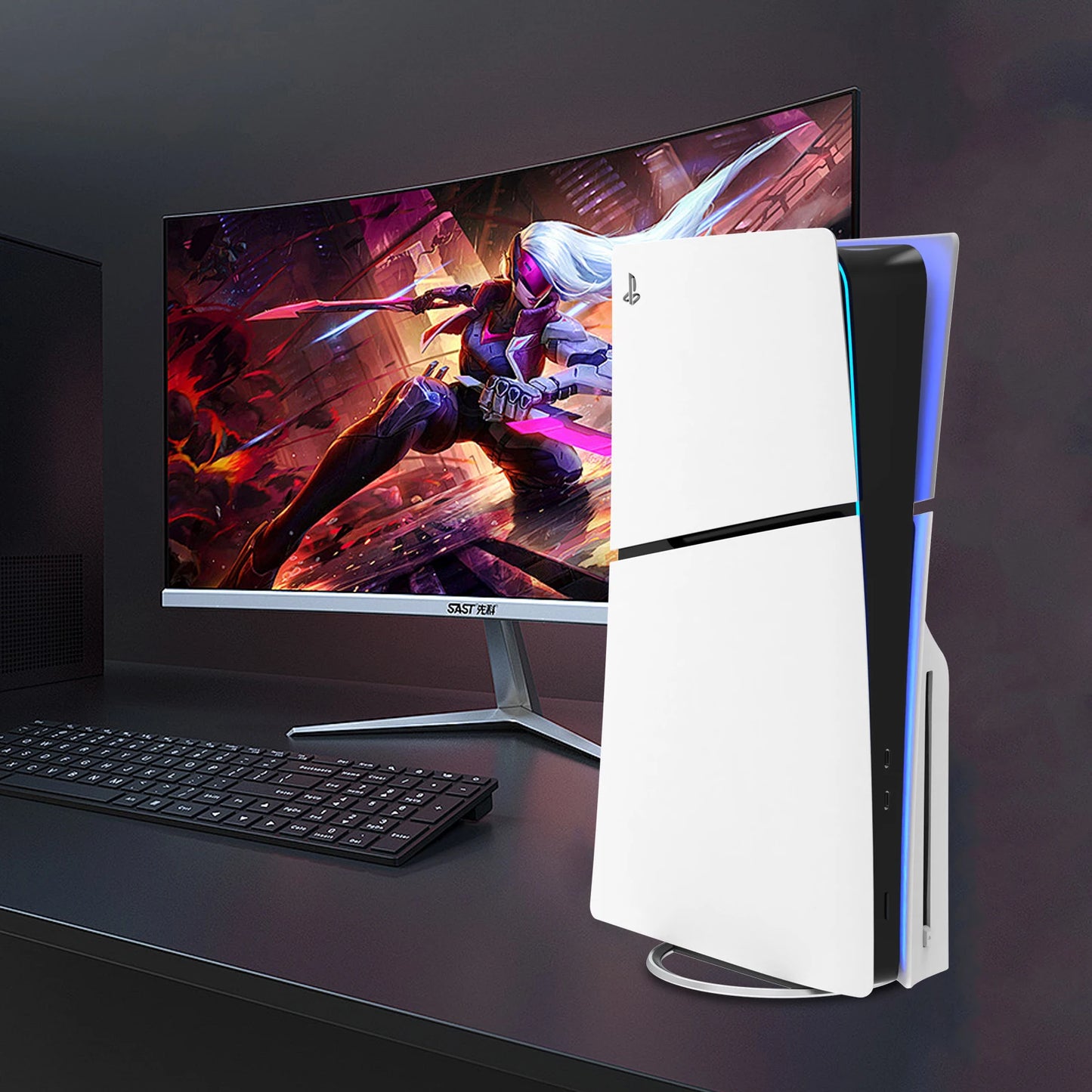 Metal Vertical Stand for PS5 Slim Console Disc and Digital with Screw, Base Stand Replacement for Playstation 5 Slim Console