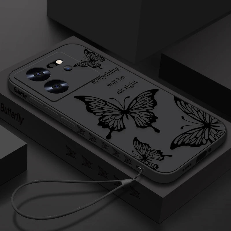 Butterfly Lanyard Case For Xiaomi Redmi Note 13 12 11 10 14 Pro+ 4G 5G 11s 13T 12T 11T Poco F6 X6 X5 Pro Mi 11 Lite 5G NE Cover