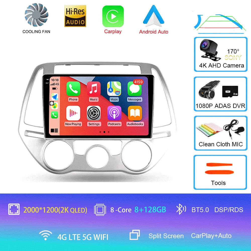 Car Radio For Hyundai i20 PB 2012 - 2014 Multimedia Video Player Wireless Carplay And Wireless Android Auto Portable Universal T