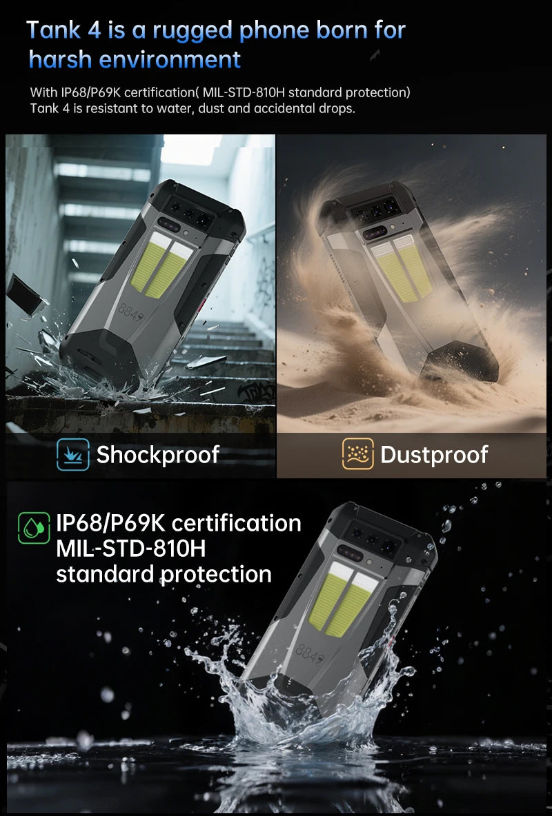 8849 Tank 4 Unihertz Rugged Smartphone Projector 720P 100 Lumens 6.78'' AMOLED 512G Android14 11600mAh 5G Dimensity 7300 120Hz