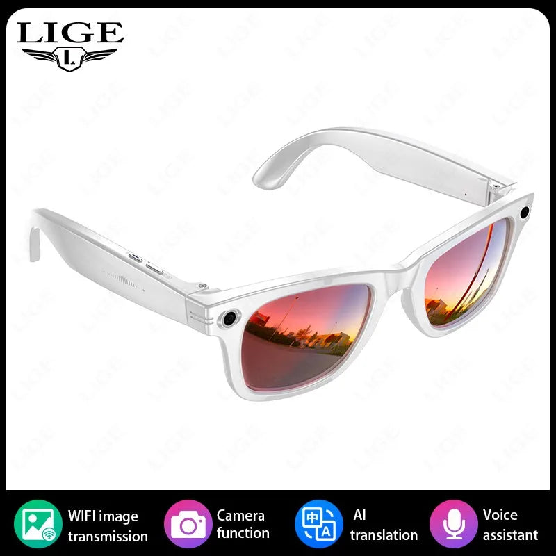 LIGE New Smart Glasses with Photochromic Lenses Camera Photography Video ChatGPT AI Interactive Translation Smart Sunglasses Men