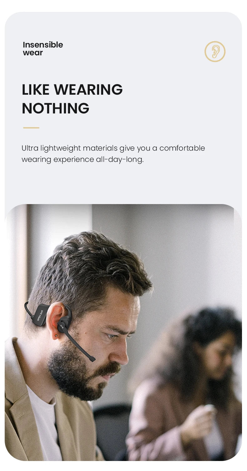 EASYBUDS Handsfree Bluetooth Air Bone Conduction Earphones With Noise Cancelling Boom Microphone Business Open Ear Headphones