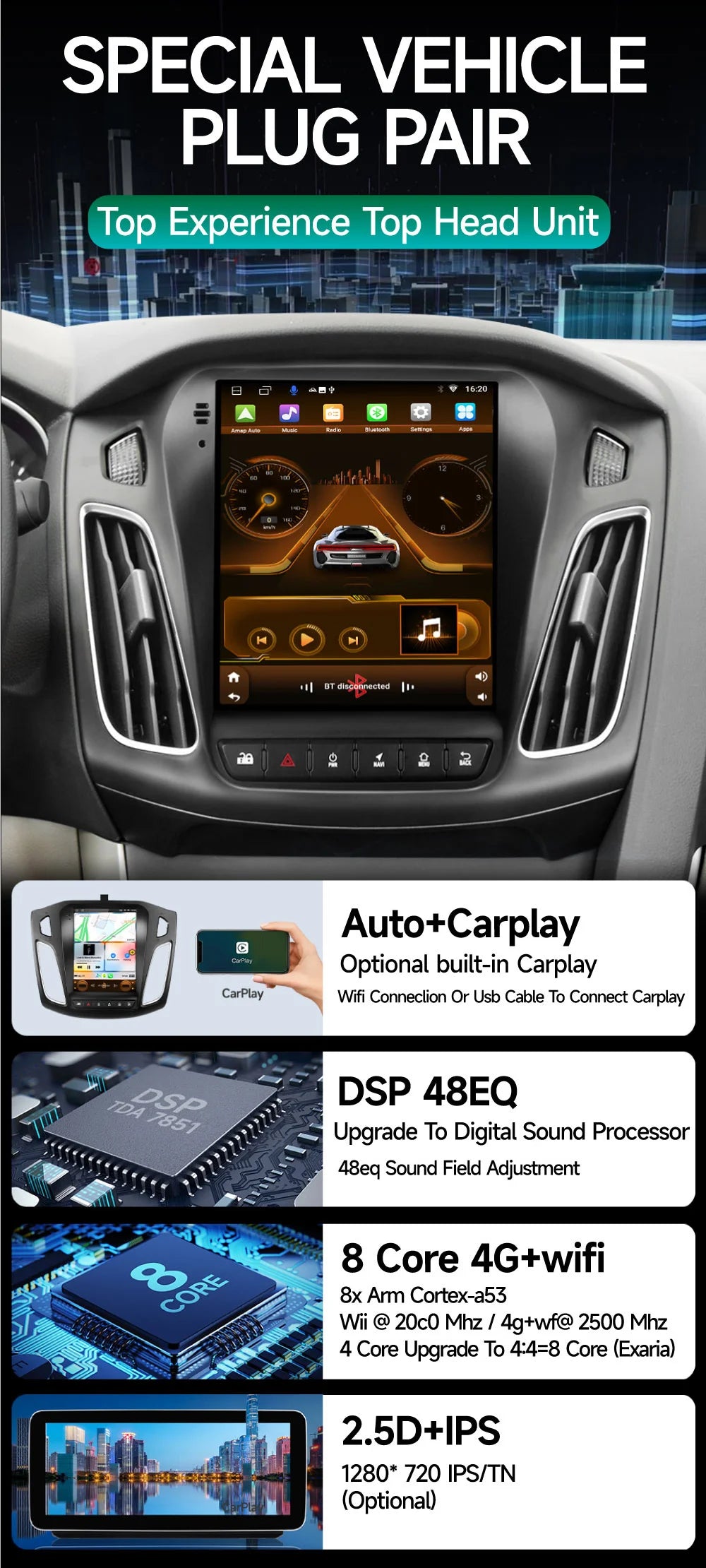 Android 13 Car Radio for Ford Focus Mk3 2011-2017 Multimedia Player 2Din Navigation Carplay Head Unit Stereo 9.7" Speakers Audio