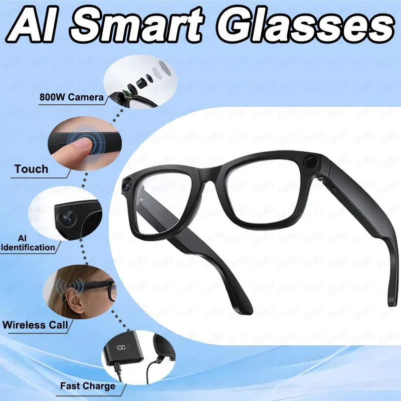 2025 New Smart Glasses 800W HD Camera AI Identification Touch 1080P HD Video Recording Al Voice Wireless Calling Smart Glasses