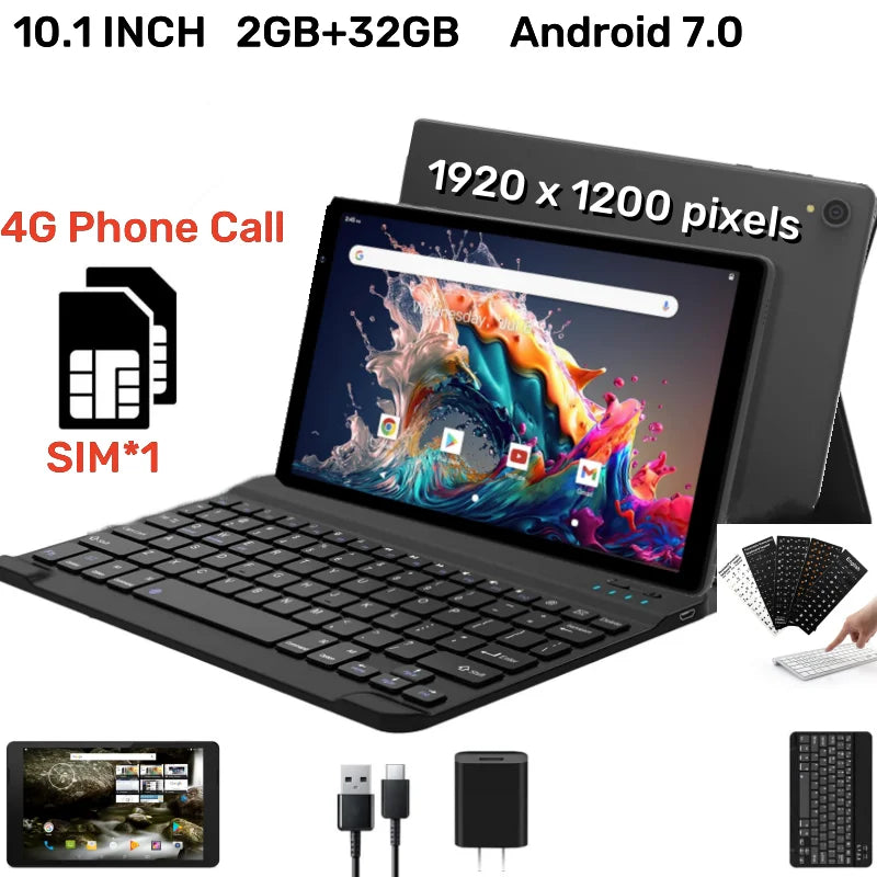 10.1''64-Bit H10-4G Android 7.0 Phone Call Tablet PC 2GB RAM 32GB ROM MT6735 CPU Quad-Core Dual Camera WIFI 1920 x 1200 IPS