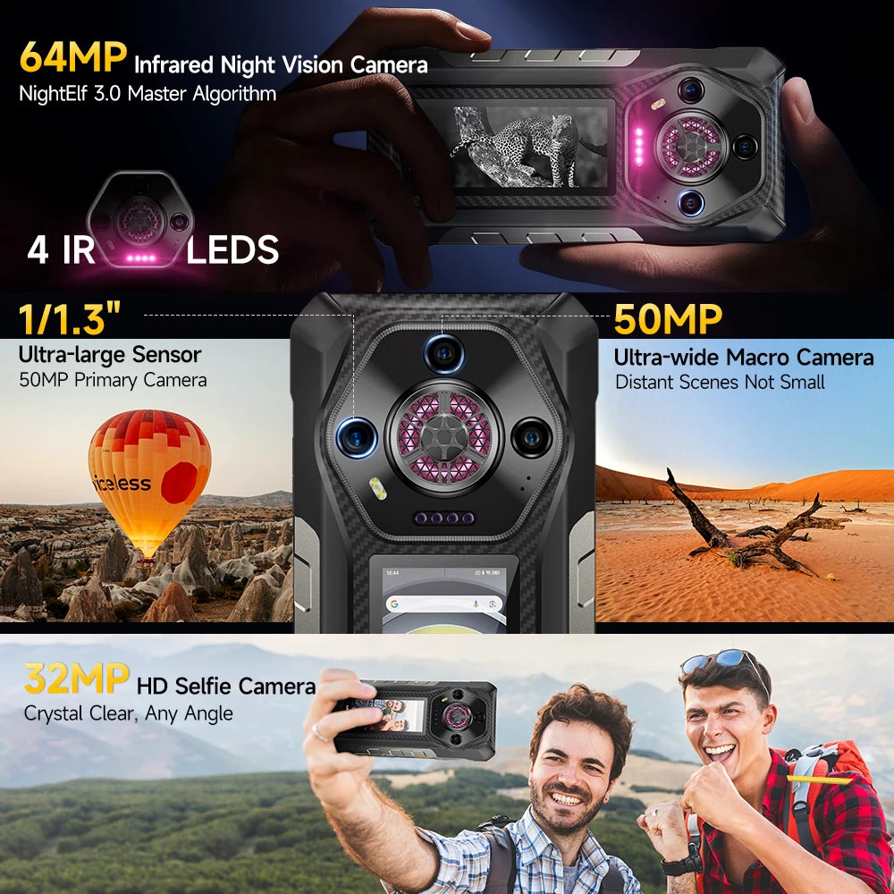 Ulefone Armor 30 Pro 5G Rugged Phone Android 14 Smartphone 6.9" 120Hz 32GB+512GB 12800mAh Night Camera 64MP NFC 66W