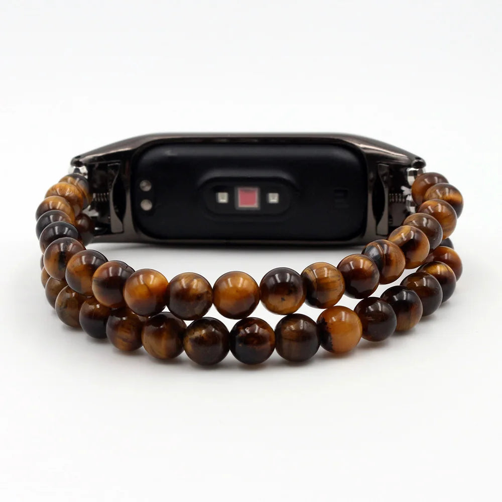 Glitter Natural Beads Strap for Xiaomi Mi band 6 7 8 Mi Band 5 4 Strap DIY Stone Bracelet Watchband Bands Replacement 6mm Beaded