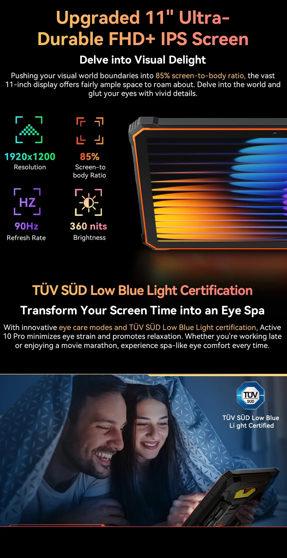 Blackview Active 10 Pro 5G Rugged Tablets 11" FHD+ Display 12GB 256G/512GB Android 14 30000mAh Battery 108MP Camera MTK 7300