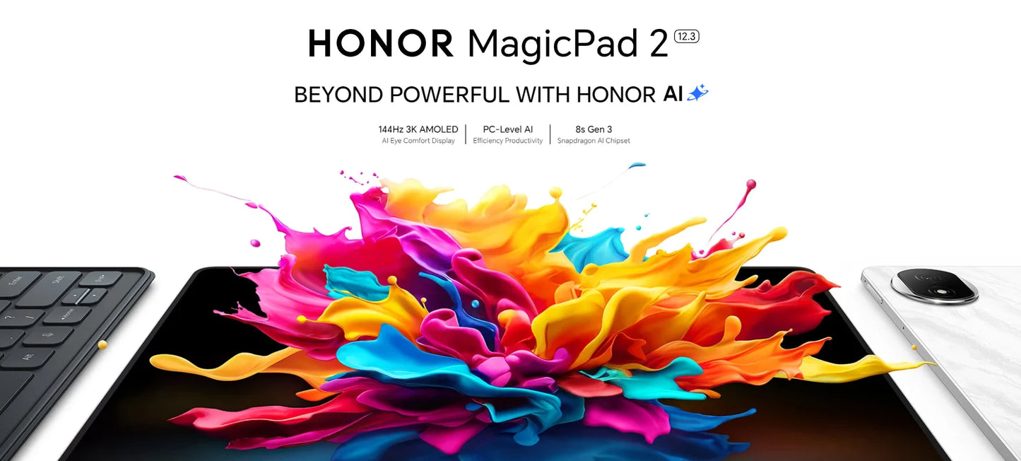 Global Version HONOR MagicPad 2 tablet android 12.3" OLED Screen Snapdragon 8s Gen 3 CPU 13MP Rear Camera 10050mAh Battery