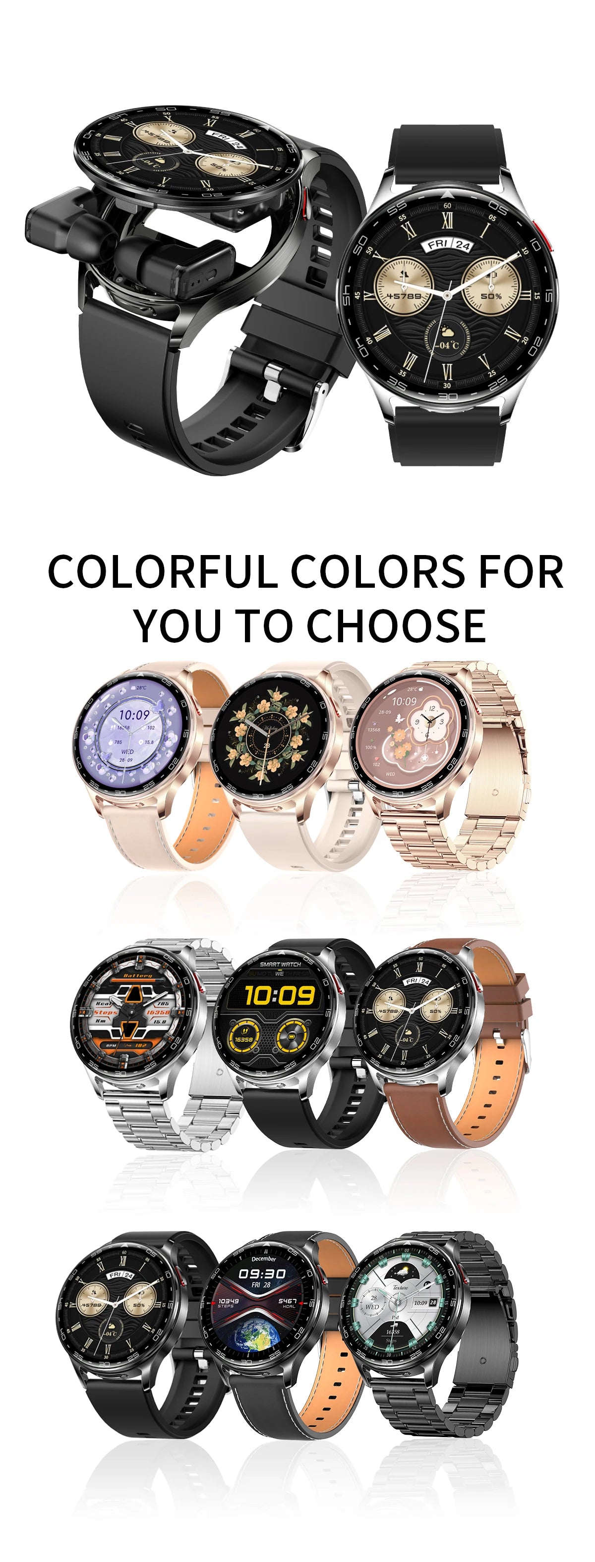 New Smart Watch TWS 2-in-1 Bluetooth Earphones With built-in Speaker HIFI 9D Sound Quality Health Monitor Watch For Android iOS