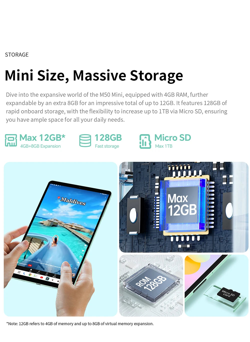 Teclast M50 Mini Tablet 8.7" 90Hz Screen 4GB RAM 128GB ROM Unisoc T606 Octa-core 5100mAh Battery Android 15 Tab Wifi5 Metal Body