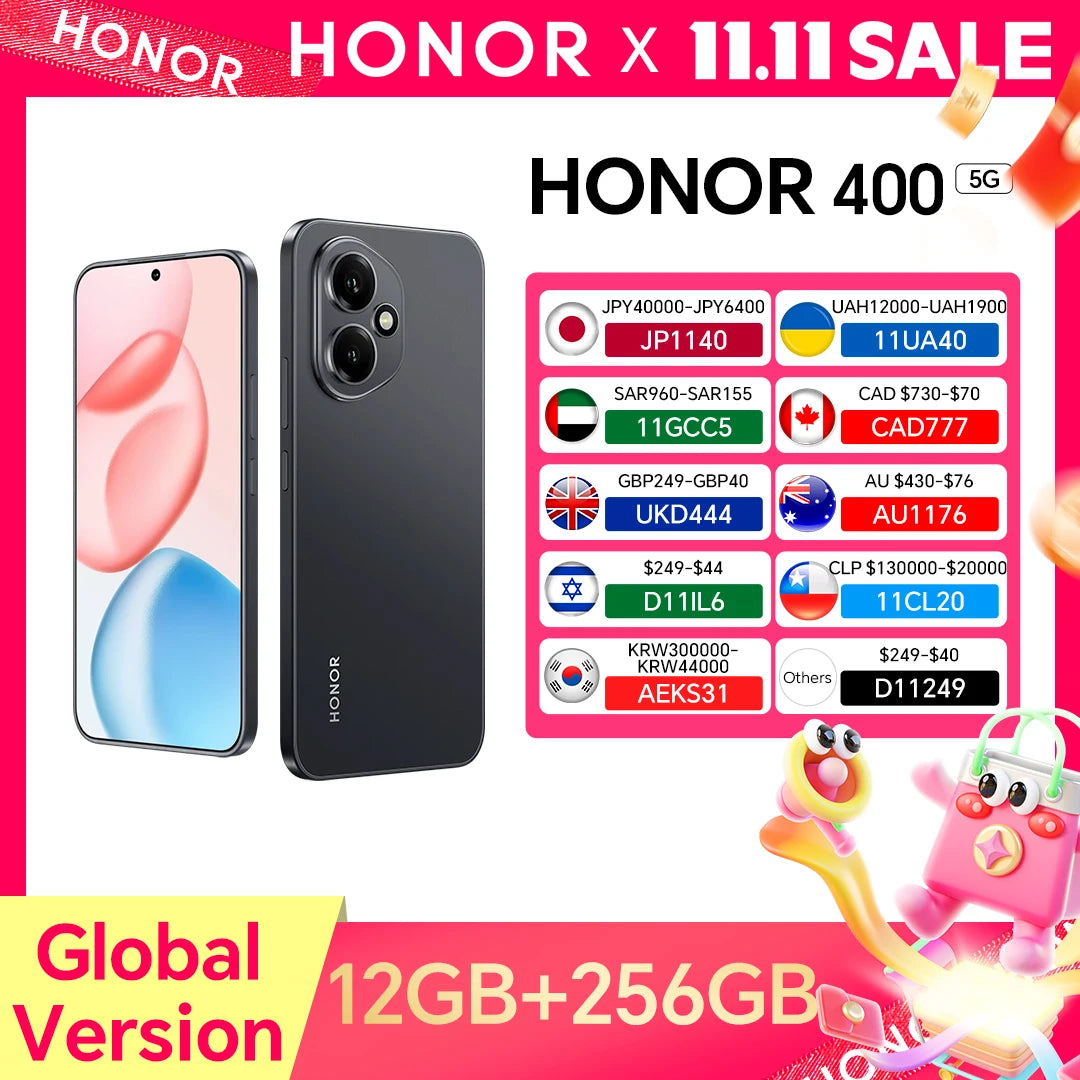 2025 New HONOR 400 5G Global Version Smartphone 6.55'' AMOLED Screen 200MP Camera 6000 mAh 100W SuperCharge OTG NFC