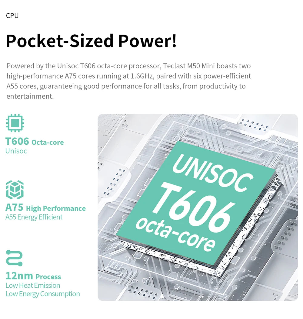Teclast M50 Mini Tablet 8.7" 90Hz Screen 4GB RAM 128GB ROM Unisoc T606 Octa-core 5100mAh Battery Android 15 Tab Wifi5 Metal Body
