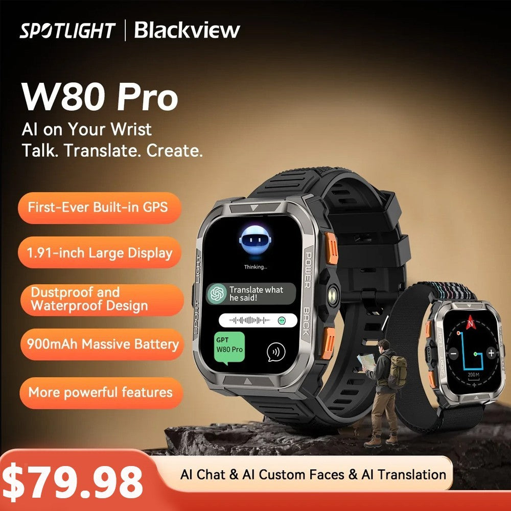 Blackview W80PRO Rugged Smart Watch Men, GPS Position Smartwatch ,AI Translation
