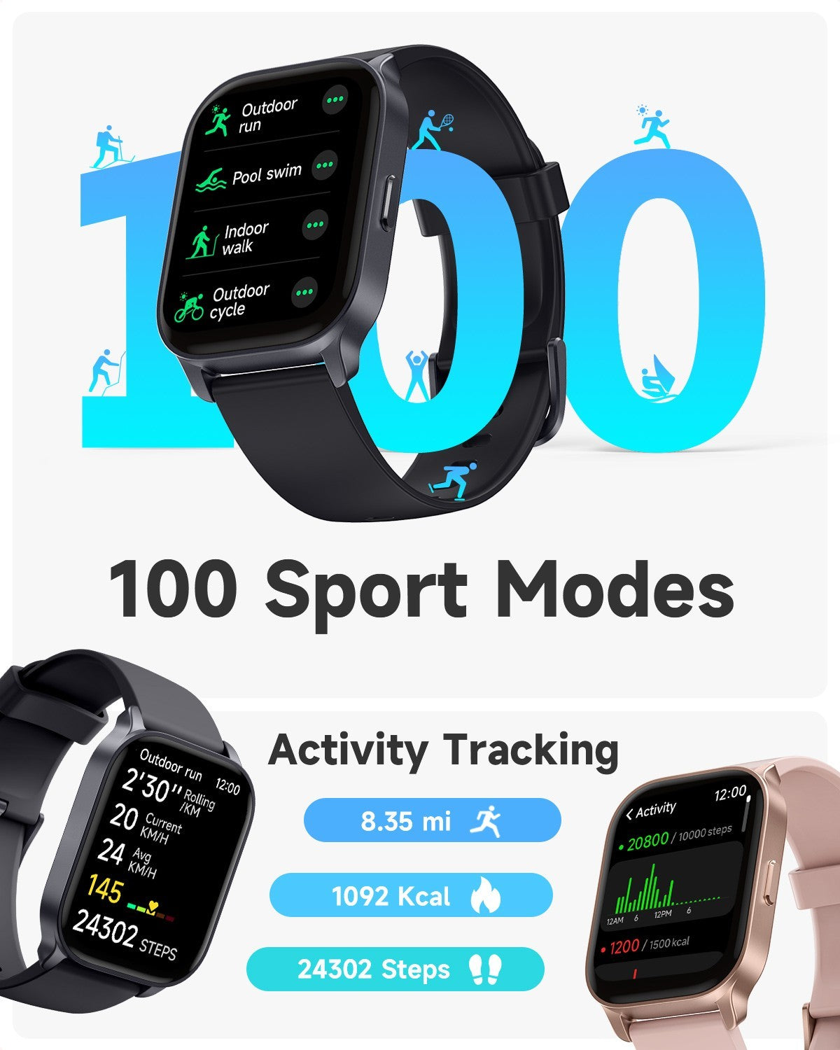 TOOBUR Smart Watch For Men/Women, Waterproof Smartwatch Bluetooth IP68 Waterproo