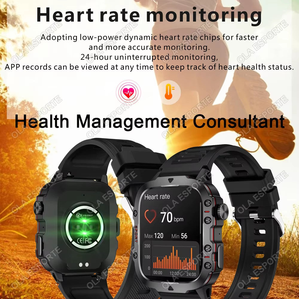 Military Rugged Smart Watch For Men (Call Receive/Dial) Tactical Fitness Tracker
