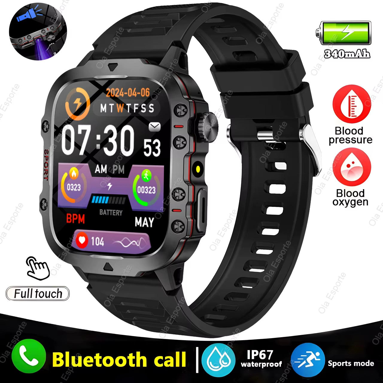 Military Rugged Smart Watch For Men (Call Receive/Dial) Tactical Fitness Tracker