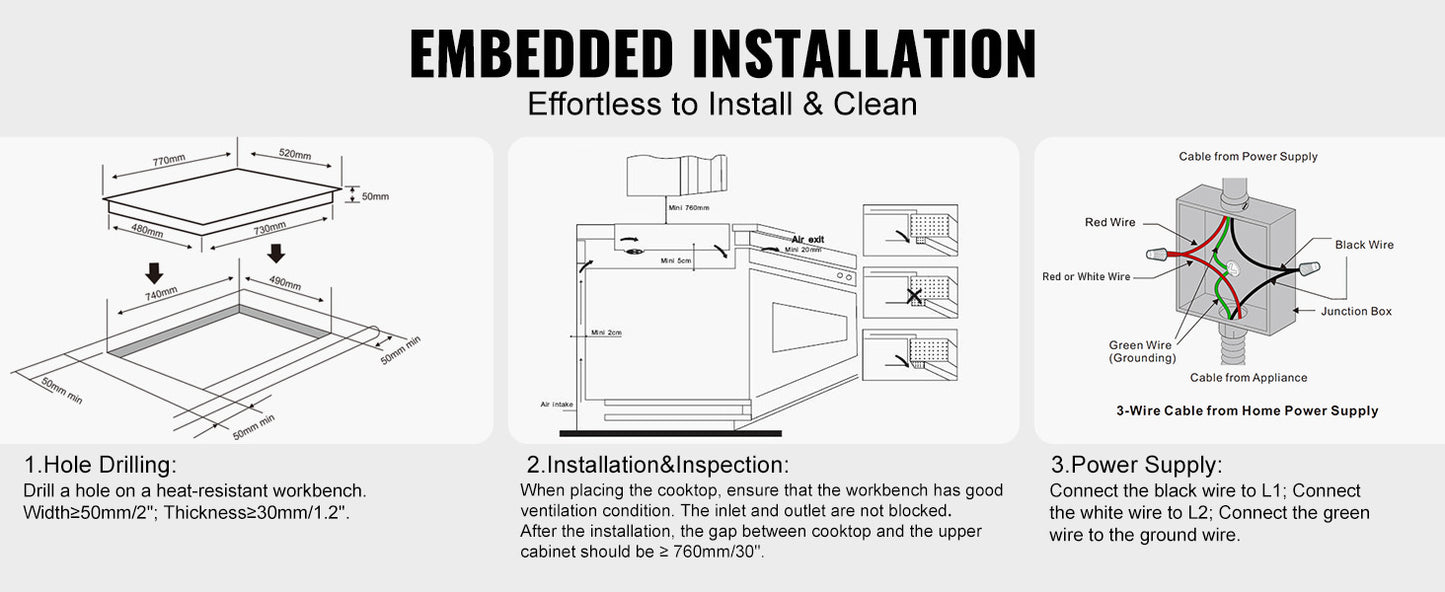 SucceBuy 2/4/5 Burners Built-in Induction Stove Top 12/24/30in Ceramic Glass Electric Cooktop For Household Commercial Cooking