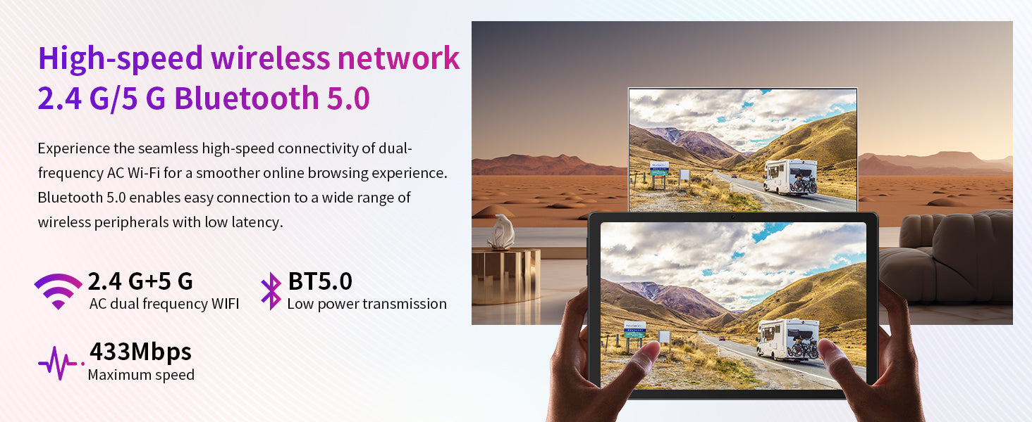 URAO 10 Inch Tablet Android 14 8GB(3+5 Expand) RAM 64GB ROM 1TB Expand 1280x800 IPS Screen 5000MAH Battery Dual Cameras WiFi 6