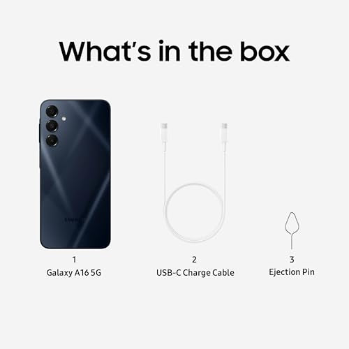 Samsung Galaxy A16 5G A Series, Unlocked Android Smartphone, Large AMOLED Display, Durable Design, Super Fast Charging, Expandable Storage, 5G Connectivity, US Version, 2025, Blue Black