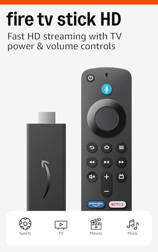Amazon Fire TV Stick HD (newest model), free and live TV, Alexa Voice Remote, smart home controls, HD streaming