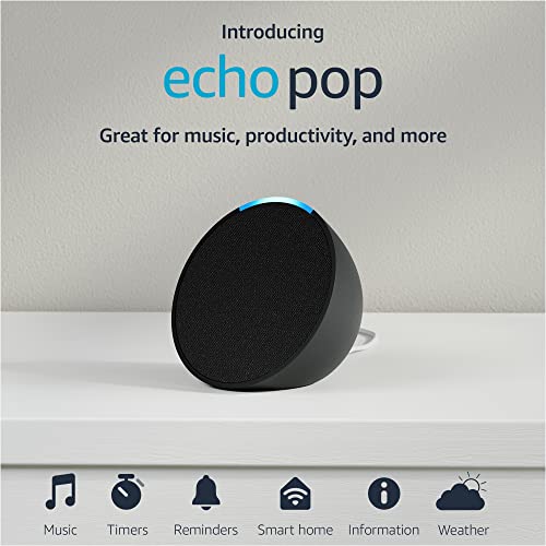 Amazon Echo Pop, Our smallest Alexa speaker, Fits in any room, Charcoal