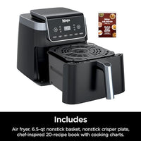 Ninja | Air Fryer | 6.5 QT Pro XL Capacity fits 9lbs of Wings | 6-in-1 Max Crisp, Air Fry, Roast, Bake, Reheat & Dehydrate | Nonstick Basket, Crisper Plate & Recipe Guide | Grey | AF181