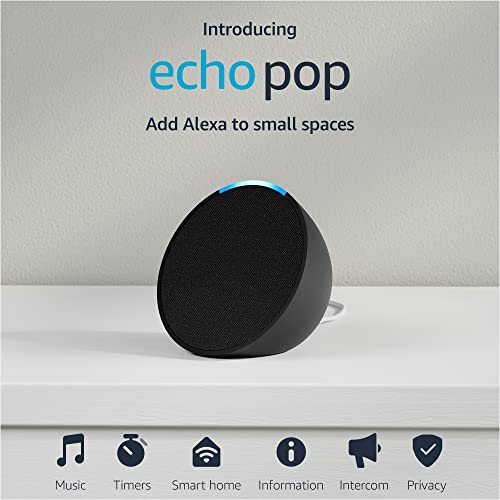 Amazon Echo Pop, Our smallest Alexa speaker, Fits in any room, Charcoal