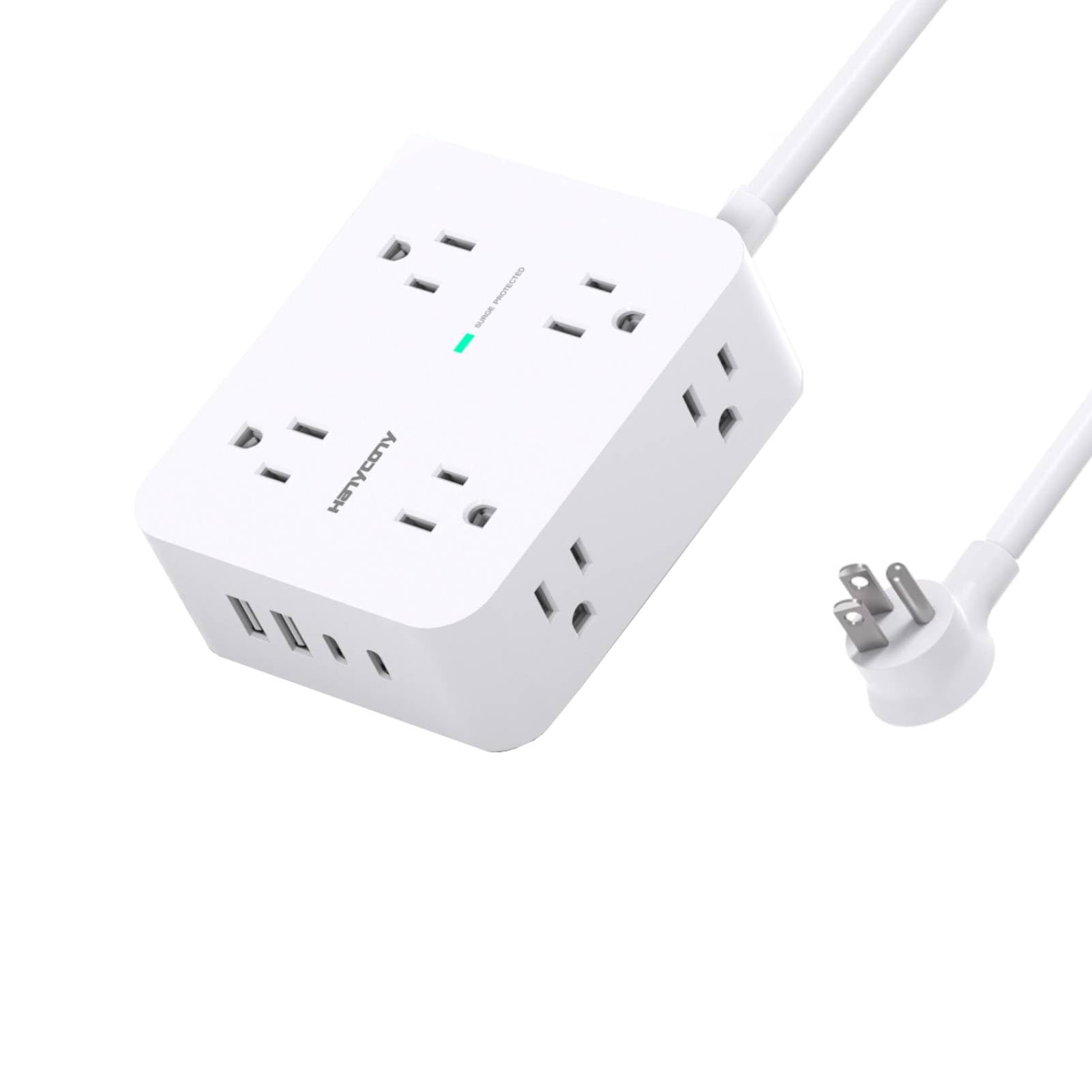 Power Strips with Surge Protection - HANYCONY 8 Widely Outlets with 4 USB Ports (2 USB C), 3-Side Outlet Extender Strip, 5 Ft Extension Cord, Ideal for Home Office College Dorm Room Essentials