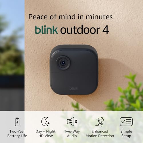 Blink Outdoor 4 – Wireless smart security camera, two-year battery, 1080p HD day and infrared night live view, two-way talk – 5 camera system - Volt-Edge Technologies®