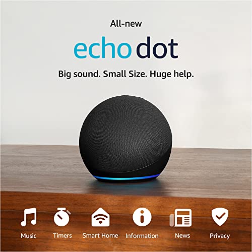 Amazon Echo Dot, Vibrant sounding Alexa speaker, Great for bedrooms, dining rooms and offices, Charcoal