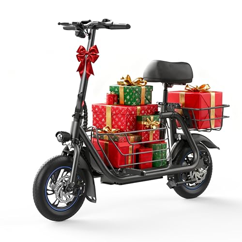 URBANMAX Electric Scooter with Seat, 550W Motor, 18.6MPH Top Speed, 20 Miles Range, Adults Electric Scooter with Large Storage Basket for Pets Dogs and Items，C1S-V1