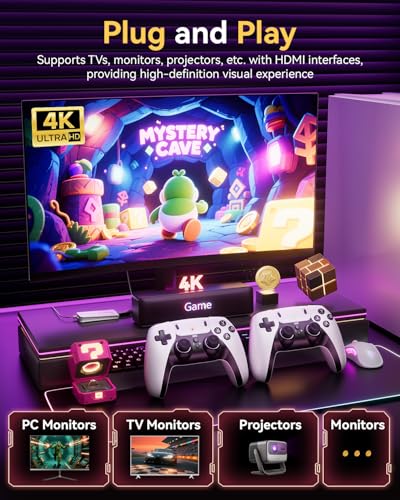 Retro Gaming Console, 20,000+ Retro Game Stick, 23 Emulators, 4K HD HDMI TV Game Stick, Built-in Classic Video Games, Plug & Play Game Console for TV with 2 Wireless Controllers
