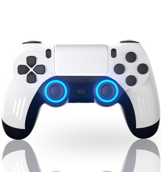 ThinTree P4 Style Wireless Controller Compatible for PS-5/Pro/Slim/PC, Gradient Color RGB mode/haptic feedback/1000 mAH battery/Motion Sensing/3.5mm Audio Jack (White and Black)