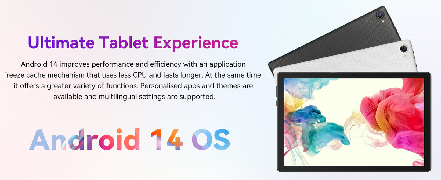 URAO 10 Inch Tablet Android 14 8GB(3+5 Expand) RAM 64GB ROM 1TB Expand 1280x800 IPS Screen 5000MAH Battery Dual Cameras WiFi 6