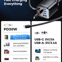 Retractable Car Charger, SUPERONE 99W Car Phone Charger with Cables Fast Charging, USB C Car Charger Adapter for iPhone 17 16 15 14 13 12, Samsung, Black