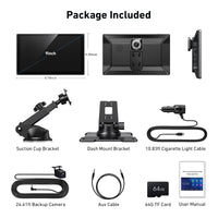 Gikktdr Wireless Carplay Screen for Car & Android Auto, 4K Dash Cam + 1080P Backup Camera, Portable Touchscreen, GPS Navigation, Bluetooth for All Cars (9inch)