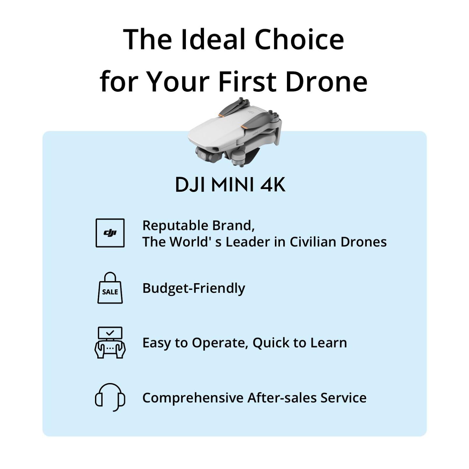 DJI Mini 4K Camera Drone Combo, Drone with 4K UHD Camera for Adults, Under 249 g, 3-Axis Gimbal Stabilization, 10km Video Transmission, Auto Return, 2 Batteries for 62-Min Max Flight Time, QuickShots