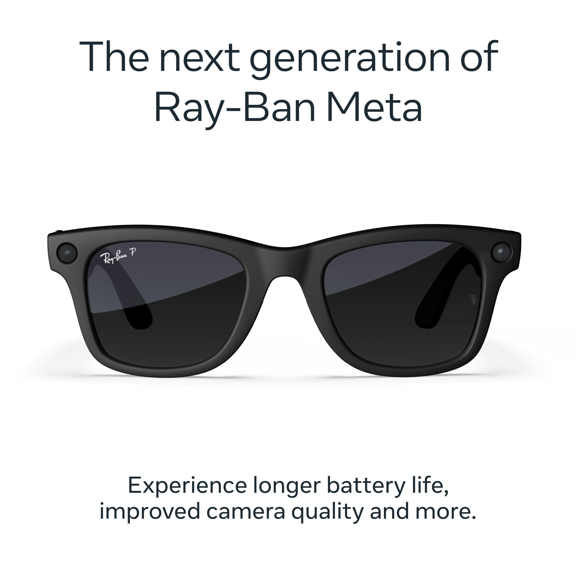 Ray-Ban Meta (Gen 2), Wayfarer, Matte Black | Smart AI Glasses for Men, Women — 2x Battery Life — 3K Ultra HD Resolution — 12 MP Ultra-Wide Camera, Audio, Video — Polarized Gradient Graphite Lenses