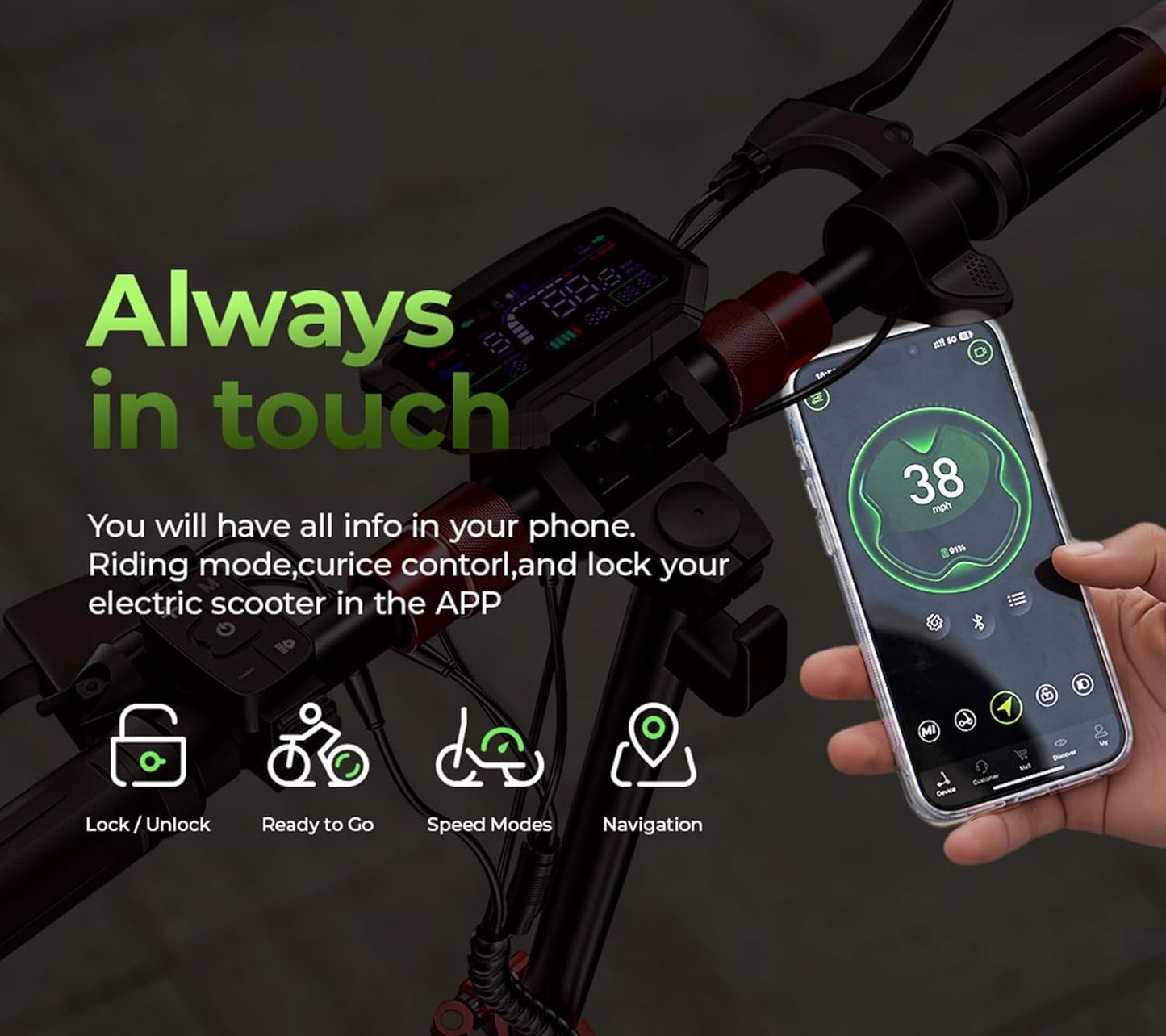 isinwheel Electric Scooter for Adults, 1000/800W Motor Up to 28 MPH, 37/28 Miles Range, APP Control, NFC Lock, 11/10" Off-Road Tires, Foldable Commuting E Scooter with Dual Suspension