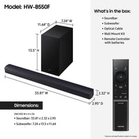 Samsung B-Series Soundbar HW-B550F 2.1 ch DTS Virtual:X Soundbar with Subwoofer (2025 Model) Voice Enhance Mode, Bass Boost, Adaptive Sound - Volt-Edge Technologies®
