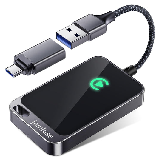 Jemluse Wireless CarPlay Adapter for Apple iPhone - Multi-User Seamless Connection for Convert Wired to Wireless Car Play Adapter - No Latency from iOS 10+ to Screen w/USB C (Gray)