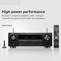 Denon AVR-S760H 7.2 Ch AVR - 75 W/Ch (2021 Model), Advanced 8K Upscaling, Dolby Atmos Height Virtualization, DTS Virtual:X & More, Built-in HEOS, Amazon Alexa Voice Control
